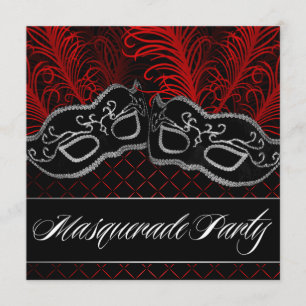 Black Red Mask Masquerade Ball Party Invitations