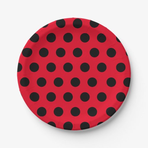 Black  Red Medium Sized Polka Dot Chic Paper Plates