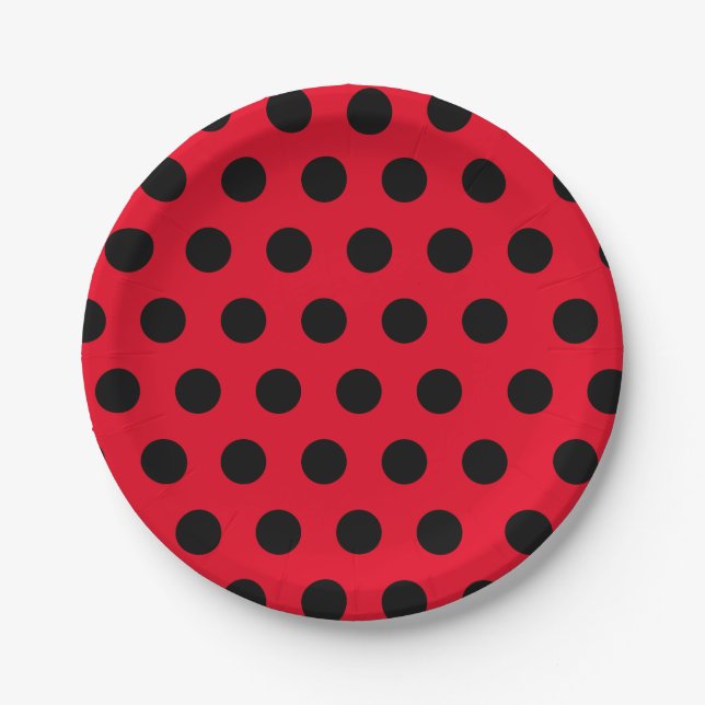 Black & Red Medium Sized Polka Dot Chic Paper Plates (Front)