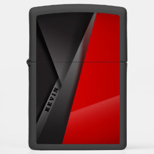 Black & Red Metallic geometric design Zippo Lighter