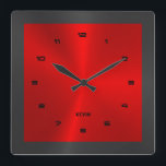 Black & Red & Metallic Stainless Steel Square W Square Wall Clock<br><div class="desc">Red and black faux metallic texture with a stainless steel look.</div>