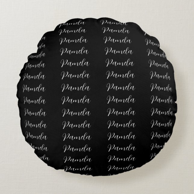Black Red Minimalist Add Name Personalized Round Pillow (Front)