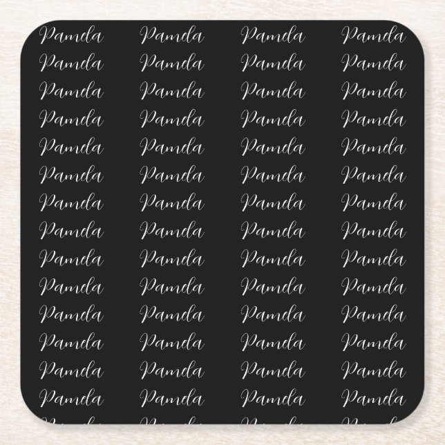 Black Red Minimalist Add Name Personalized Square Paper Coaster (Front)