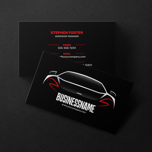 Black  Red Mobile Auto Detailing Automotive Car Business Card