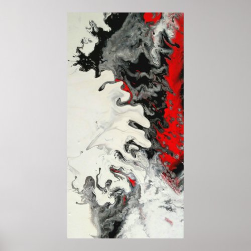 Black Red Modern Abstract Fluid Art Poster