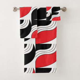 Black Red Modern Geometric Pattern Bath Towel Set