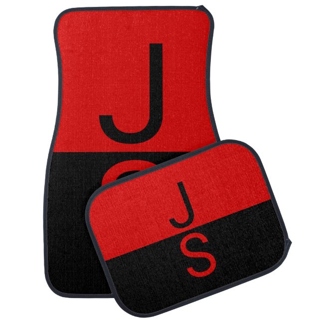 Black & Red Modern Initials Monogram Car Floor Mat (Set)