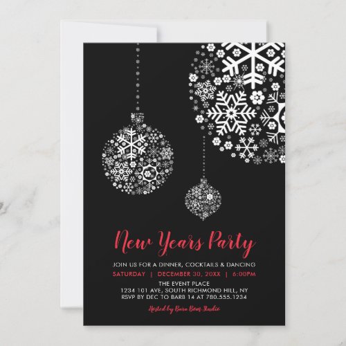 Black  Red Modern New Years Eve Party Invitation