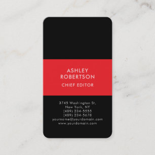 Black & Red Modern Professional Minimalist Plain Business Card
