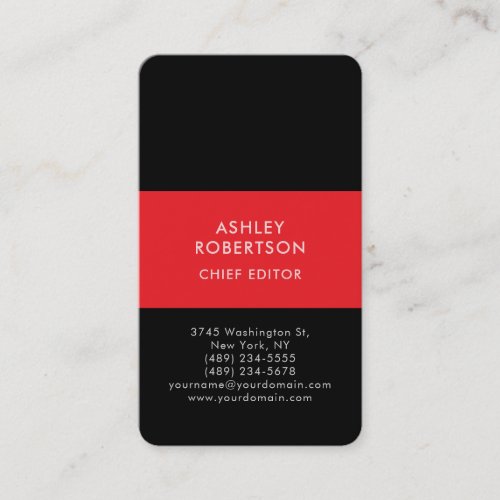 Black & Red Modern Professional Minimalist Plain Business Card