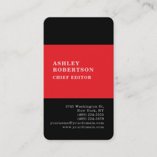 Black & Red Modern Professional Minimalist Plain Business Card