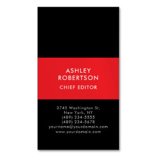 Black & Red Modern Professional Minimalist Plain Business Card Magnet