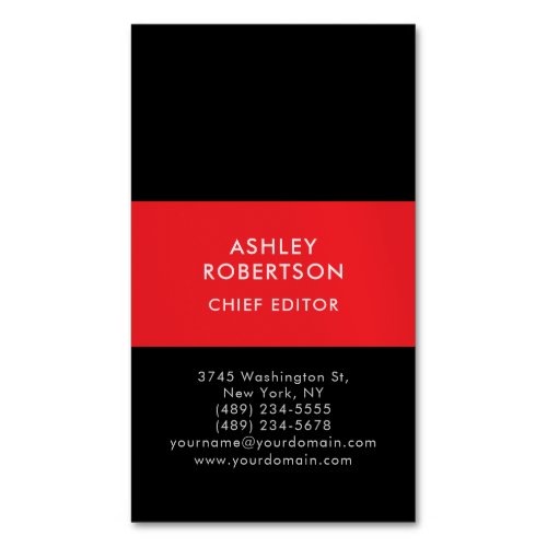 Black & Red Modern Professional Minimalist Plain Business Card Magnet