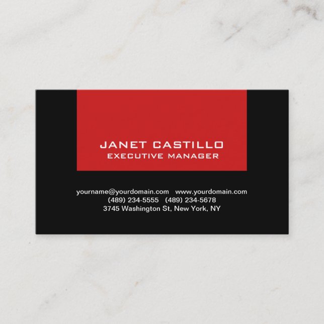 Black Red Modern Professional Personal Simple Business Card (Front)