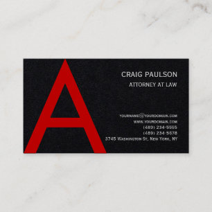 Black Red Monogram Attorney at Law Lawyer Business Card