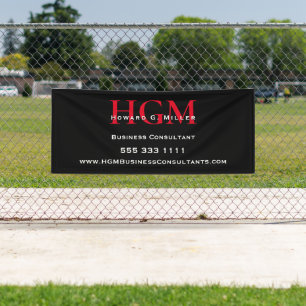 Black Red Monogram Business Logo Banner
