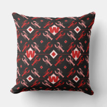 Black &amp; Red Monogram &amp; Cute Lobster | Nautical Outdoor Pillow
