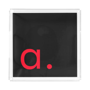 Black Red Monogram Initial Letter Modern Plain Acrylic Tray