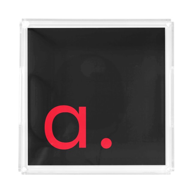 Black Red Monogram Initial Letter Modern Plain Acrylic Tray (Front)