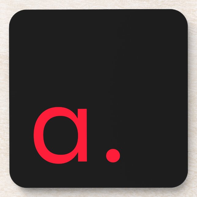 Black Red Monogram Initial Letter Modern Plain Beverage Coaster (Front)