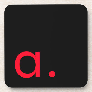 Black Red Monogram Initial Letter Modern Plain Beverage Coaster