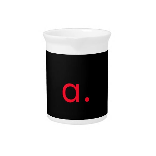 Black Red Monogram Initial Letter Modern Plain Beverage Pitcher