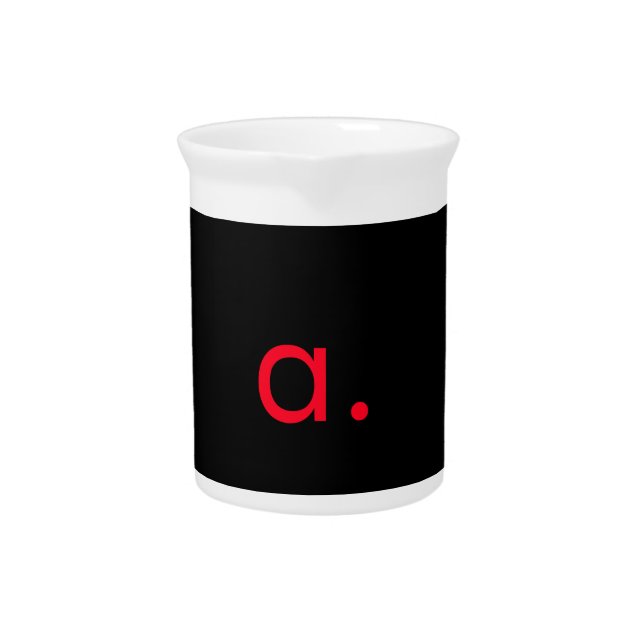 Black Red Monogram Initial Letter Modern Plain Beverage Pitcher (Front)
