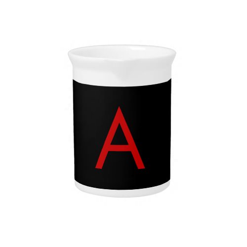 Black Red Monogram Initial Letter Modern Plain Beverage Pitcher
