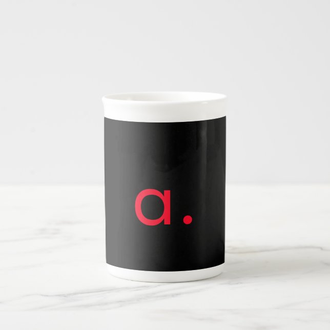 Black Red Monogram Initial Letter Modern Plain Bone China Mug (Front)