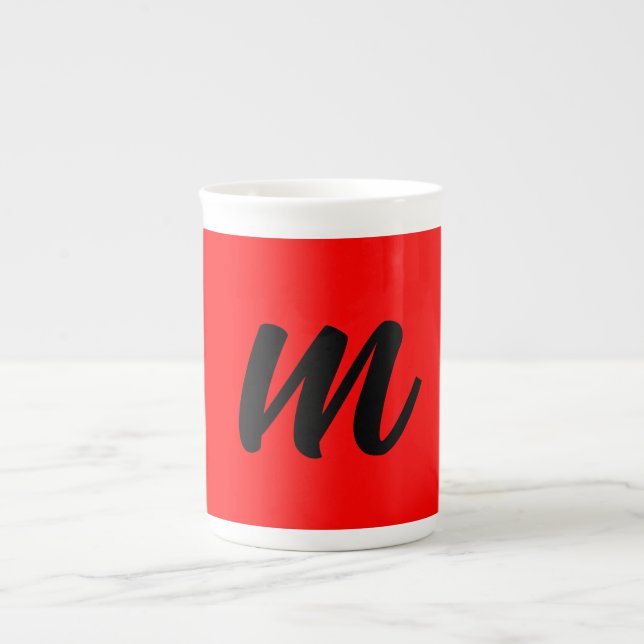 Black Red Monogram Initial Letter Modern Plain Bone China Mug (Front)
