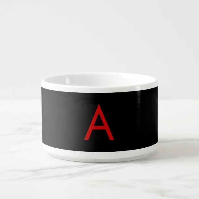 Black Red Monogram Initial Letter Modern Plain Bowl (Center)
