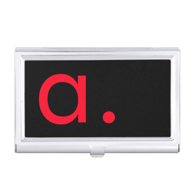 Black Red Monogram Initial Letter Modern Plain Business Card Case (Front)