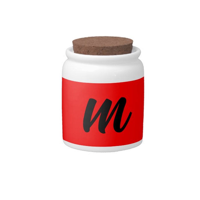Black Red Monogram Initial Letter Modern Plain Candy Jar (Front)