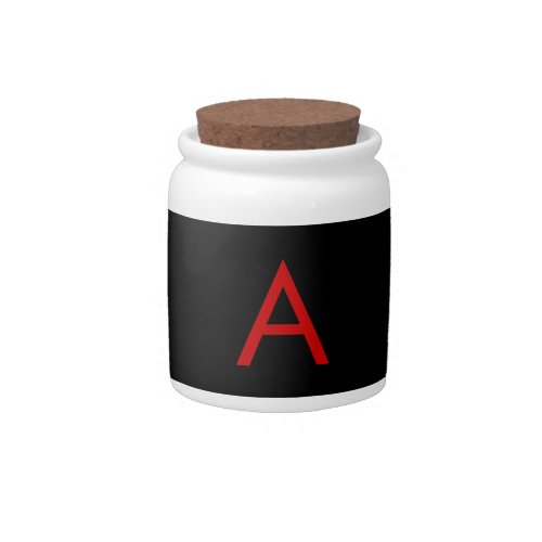 Black Red Monogram Initial Letter Modern Plain Candy Jar