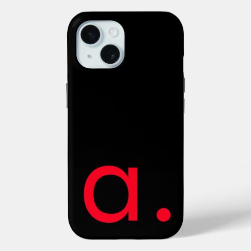 Black Red Monogram Initial Letter Modern Plain iPhone 15 Case