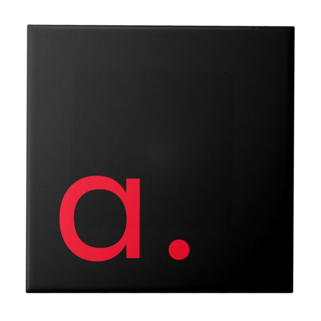 Black Red Monogram Initial Letter Modern Plain Ceramic Tile (Front)