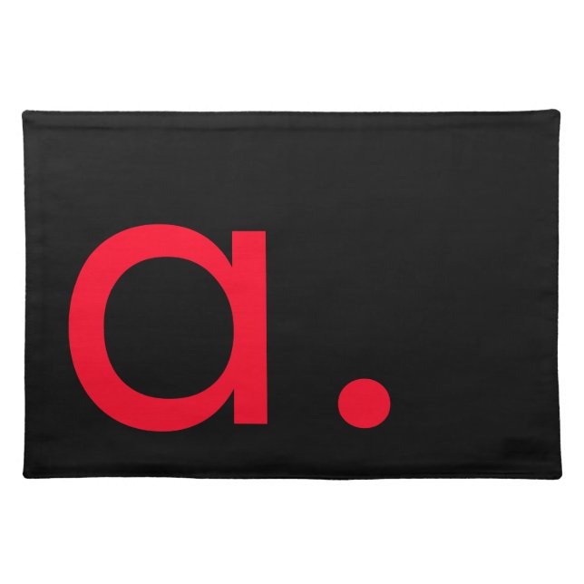 Black Red Monogram Initial Letter Modern Plain Cloth Placemat (Front)