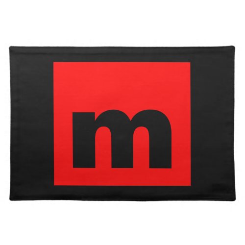 Black Red Monogram Initial Letter Modern Plain Cloth Placemat
