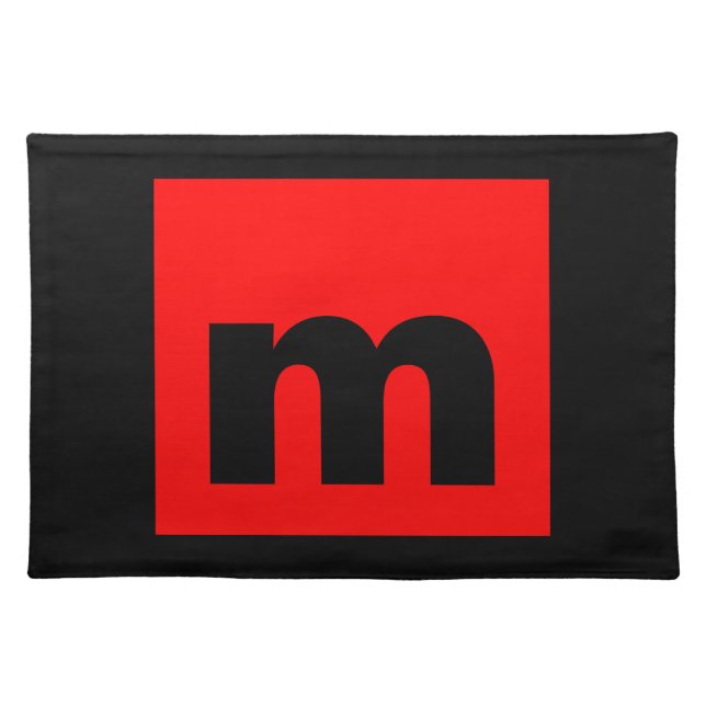 Black Red Monogram Initial Letter Modern Plain Cloth Placemat (Front)