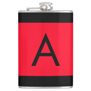Black Red Monogram Initial Letter Modern Plain Flask