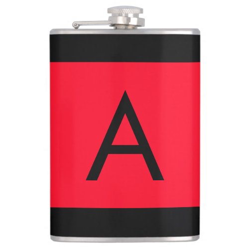Black Red Monogram Initial Letter Modern Plain Flask