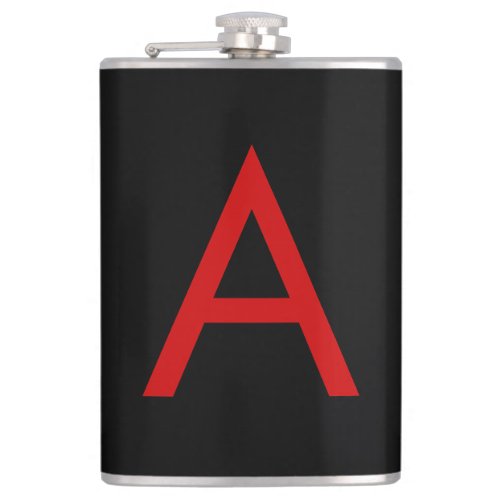 Black Red Monogram Initial Letter Modern Plain Flask