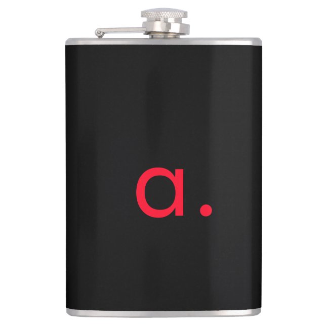 Black Red Monogram Initial Letter Modern Plain Flask (Front)