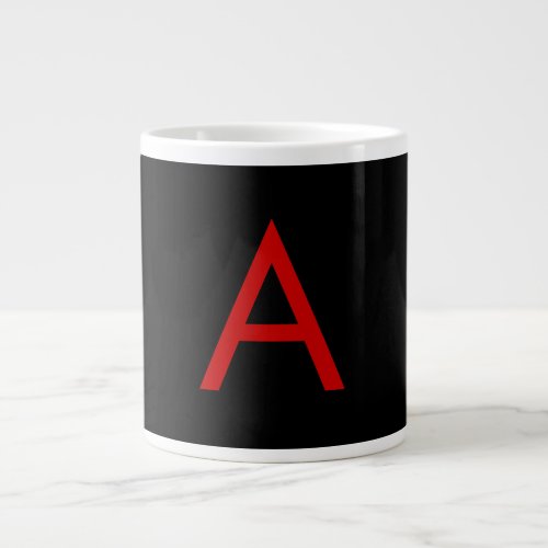 Black Red Monogram Initial Letter Modern Plain Giant Coffee Mug