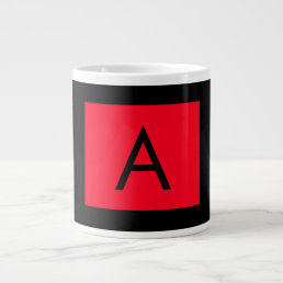 Black Red Monogram Initial Letter Modern Plain Giant Coffee Mug