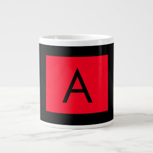 Black Red Monogram Initial Letter Modern Plain Giant Coffee Mug