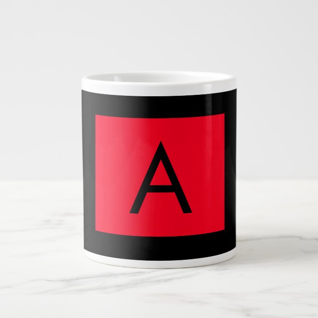 Black Red Monogram Initial Letter Modern Plain Giant Coffee Mug (Front)