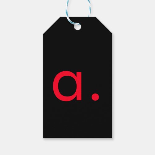 Black Red Monogram Initial Letter Modern Plain Gift Tags