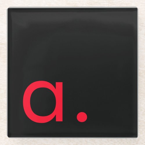 Black Red Monogram Initial Letter Modern Plain Glass Coaster