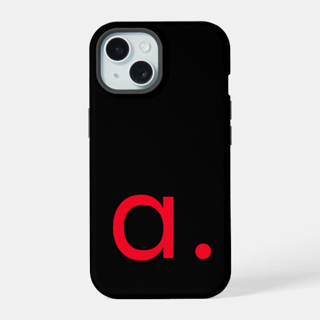 Black Red Monogram Initial Letter Modern Plain Iphone Case (Back)